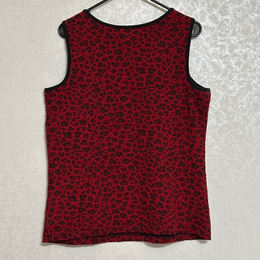 City Girl Nancy Bolen Red Black Leopard Print Textured Sleeveless‎ Tank Top Sz L - Picture 2 of 4